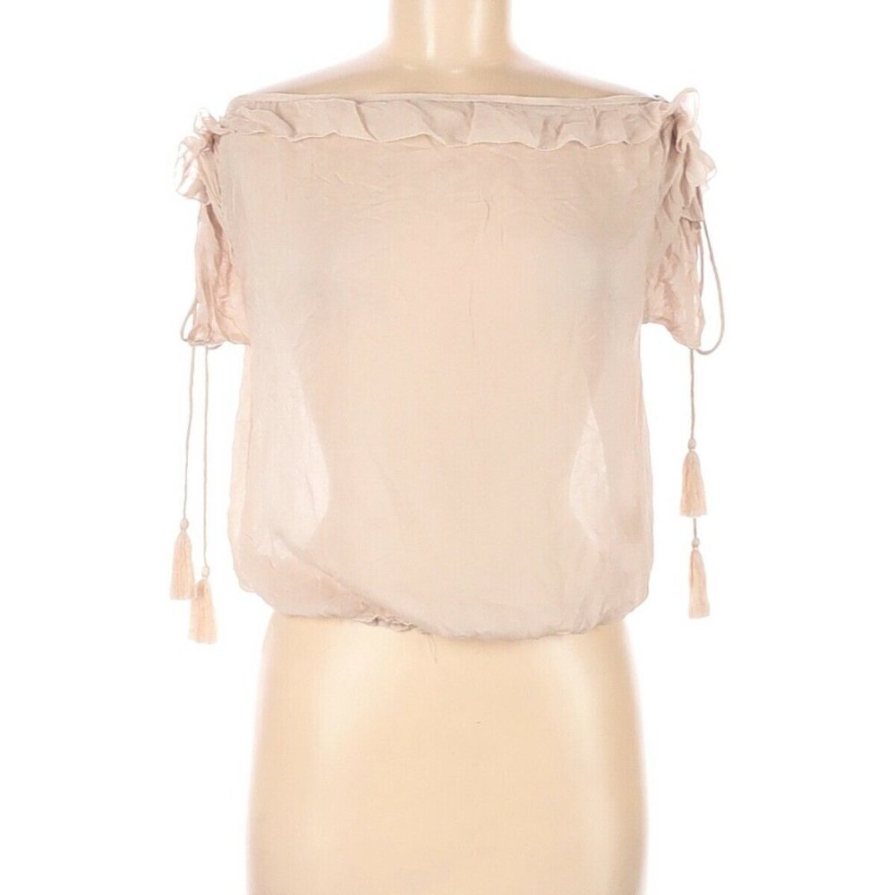 By Chapter Women's Short Sleeve Shirt Blouse Sheer Ruffle Cottagecore Top Small